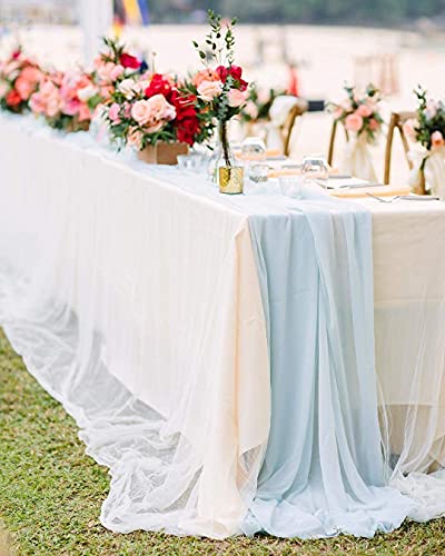 Blue Chiffon Table Runner 10Ft Long 27X120 Inches Romantic Wedding Linens Sheer Bridal Party Table Decorations #TOP3