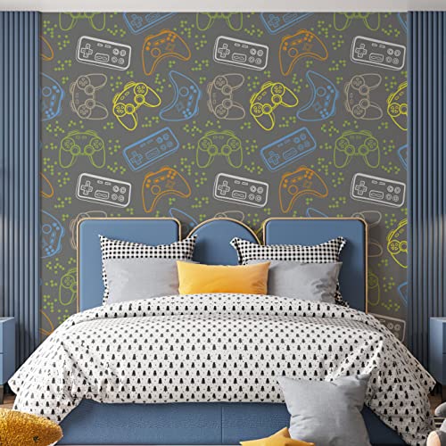 Papel de parede Autoadesivo Quarto Game Controle Cinza 1.5m