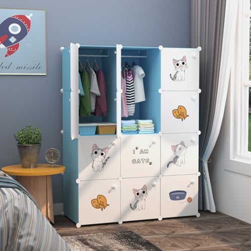 Image of Sunderlook Plastic Wardrobe for Kids Clothes - Collapsible Wardrobe, Easy to Use Anti-Skid & Non-Slip Effective Professional Foldable Plastic Cupboard for Kids, Home (Blue-KTG2, 12 Door)