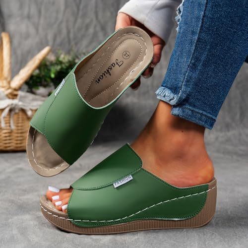 Sandals for Women 2025 Open Toe Platform Slides Dressy High Heel Summer Sandal Comfortable Wedges for Vacation Beach2
