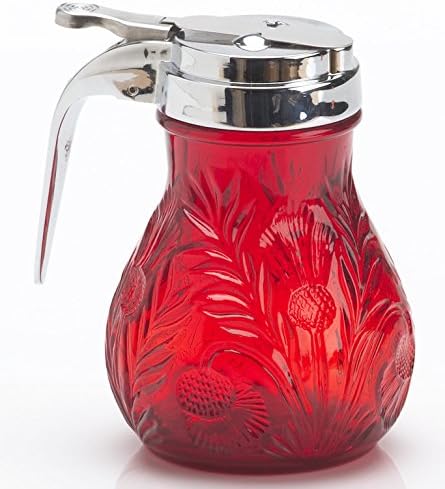 Syrup Dispenser - Inverted Thistle Pattern - American Made - Mosser Glass (Red)