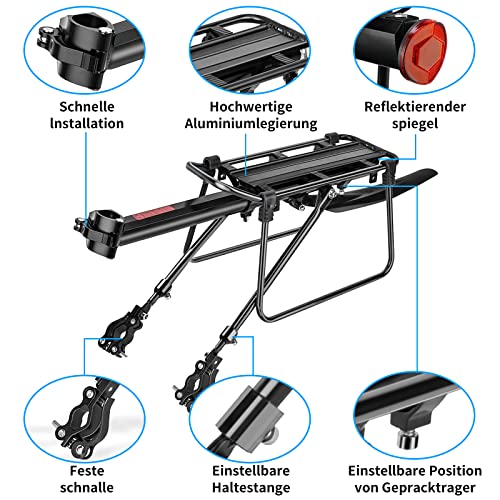 SPGOOD Fahrrad Gepäcktrager Set [24-29 Zoll ] Einstellbare Universal Aluminiumlegierung Mountainbike Gepäcktrager mit Reflektor, Schnellverschluss und Montage,Maximalbelastung 100kg