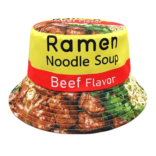 Image of Bucket Hat for Women Men,Travel Sun Beach Cap,Unisex Fishing Outdoor Boonie (Beef Ramen)