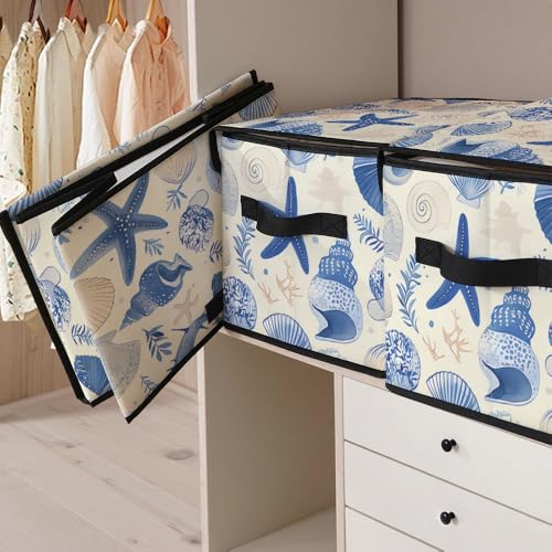 Image of Stackable Clothes Storage Bins with Lids 3 Pack. | Closet Organizers Fabric Cat Printing Box for Home and Office,Blanket Clothes Organizers,Under Bed Storage Containers