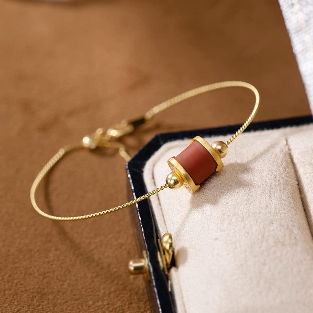 Girls Accessories Bracciale in Argento Sterling 925 Vintage per Donna Semplice Regolabile Placcato Oro Agata Rossa Perline a Botte Gioielli Classici Fascino Spiaggia Estiva Birthday Gift