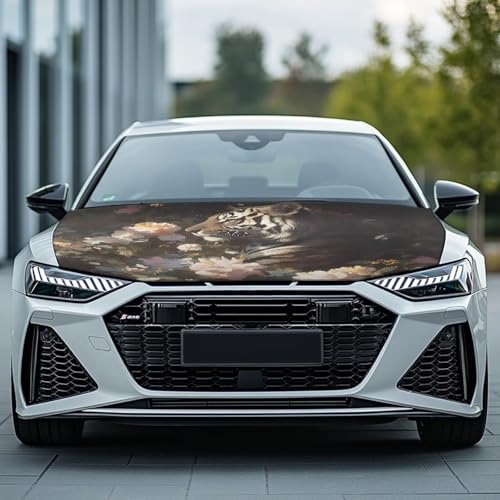 Image of Tiger Print Car Hood Cover, Elastic Protector for Car Hood, Car Hood Flag Waterproof Auto Decorative Accessories Easy Installation for Car Hood Protection