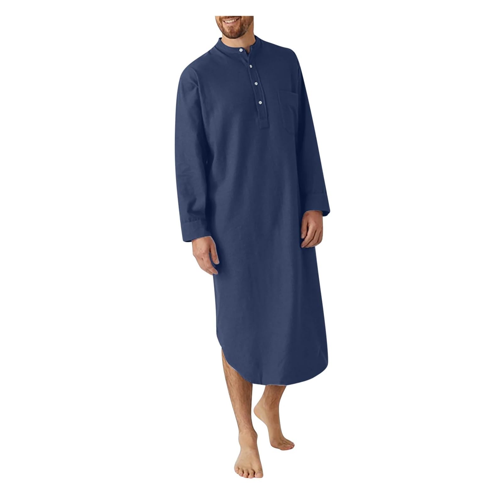 Accappatoio Uomo Accappatoio da Uomo in Cotone con Bottoni, Tinta Unita, Collo Alto, Manica Lunga, Comodo Indossare in casa, Ampio Accappatoio