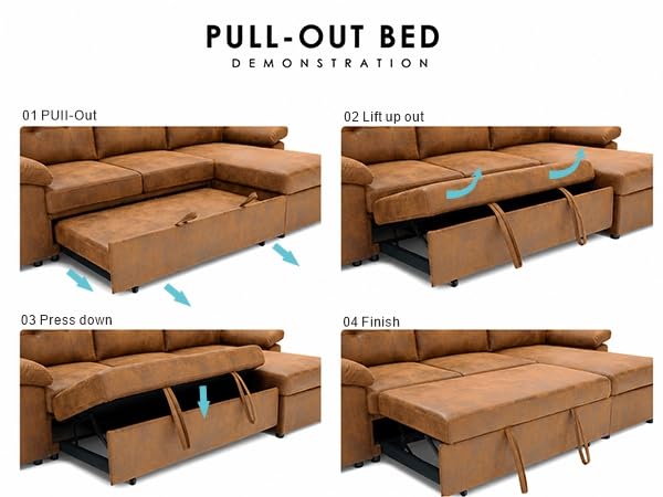 Image of KEIKI 112 inch Sleeper L Shaped Sofa with Pull Out Bed,