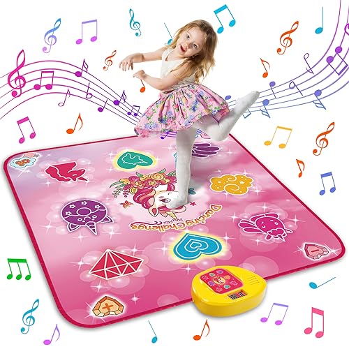 Tapis de danse pour enfants - Cadeau pour fille - Tapis musical avec 6 modes de jeu, modes de défi, 9 lumières LED, tapis de jeu licorne pour enfants - Jouet...