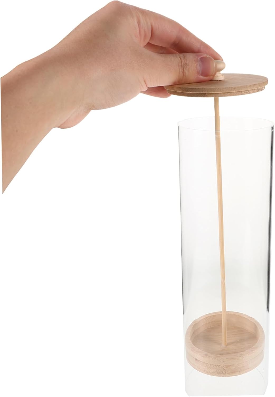 Wooden Straw Dispenser Holder for Counter, Acrylic Storage Bin