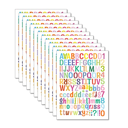 12 Sheets Alphabet Stickers 1512 Alphabet Stickers Vinyl Self-Adhesive Number Alphabet Stickers for DIY Mailbox House Numbers Scrapbooking Embellishments & Decorations (A4-Colors-12sheets)