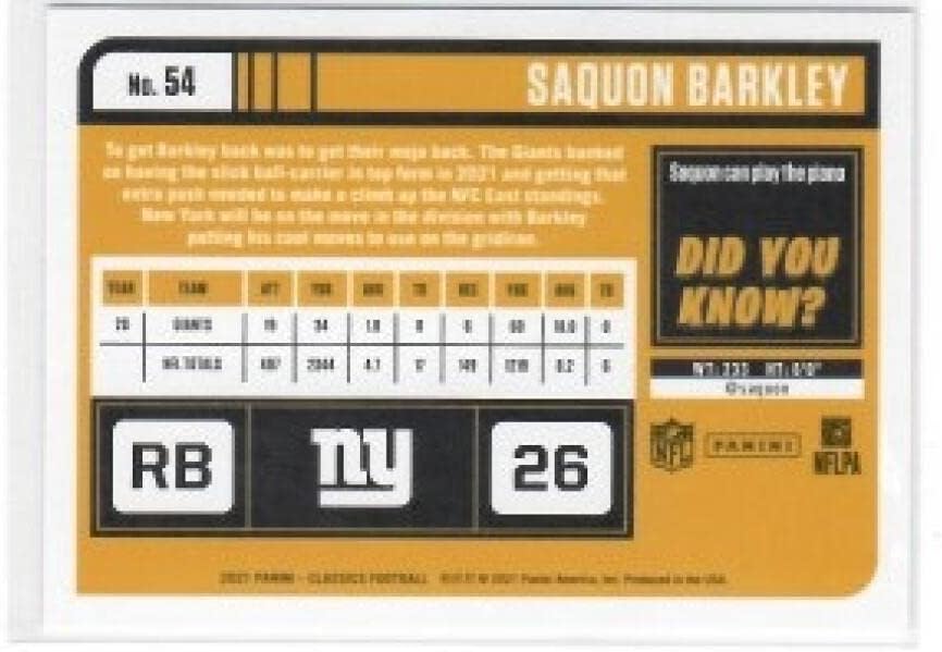 2021 Panini Classics Green Back #54 Saquon Barkley New York Giants NFL Football Card /50 NM-MT