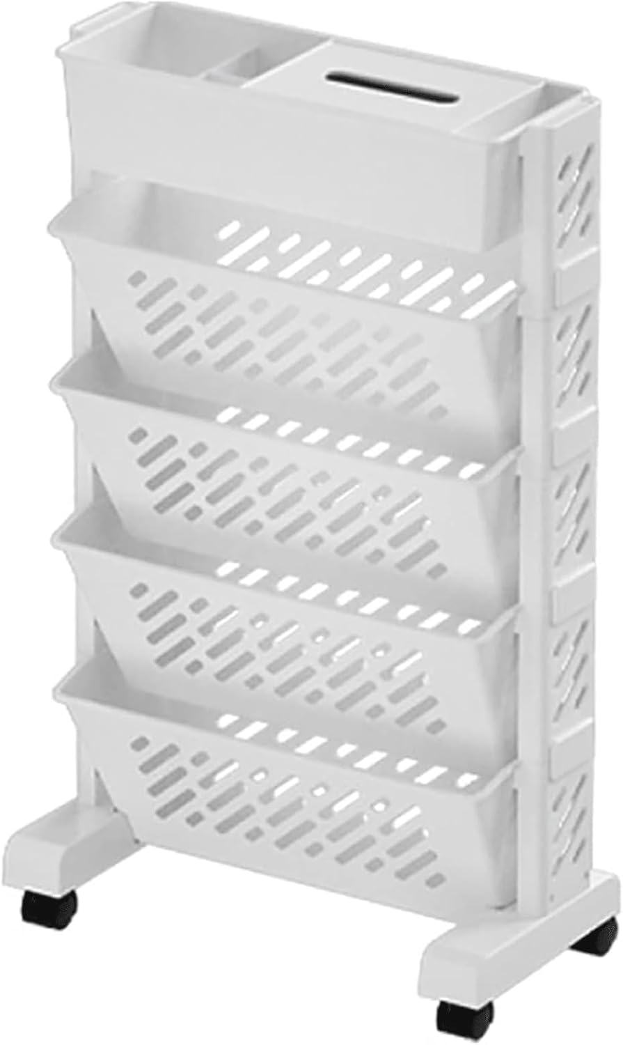 Book cartStorage Cart Slim Rolling Cart Movable Storage Book Shelves Dual Side Usable Document Folder File Storage Cart for Office Home Use ()