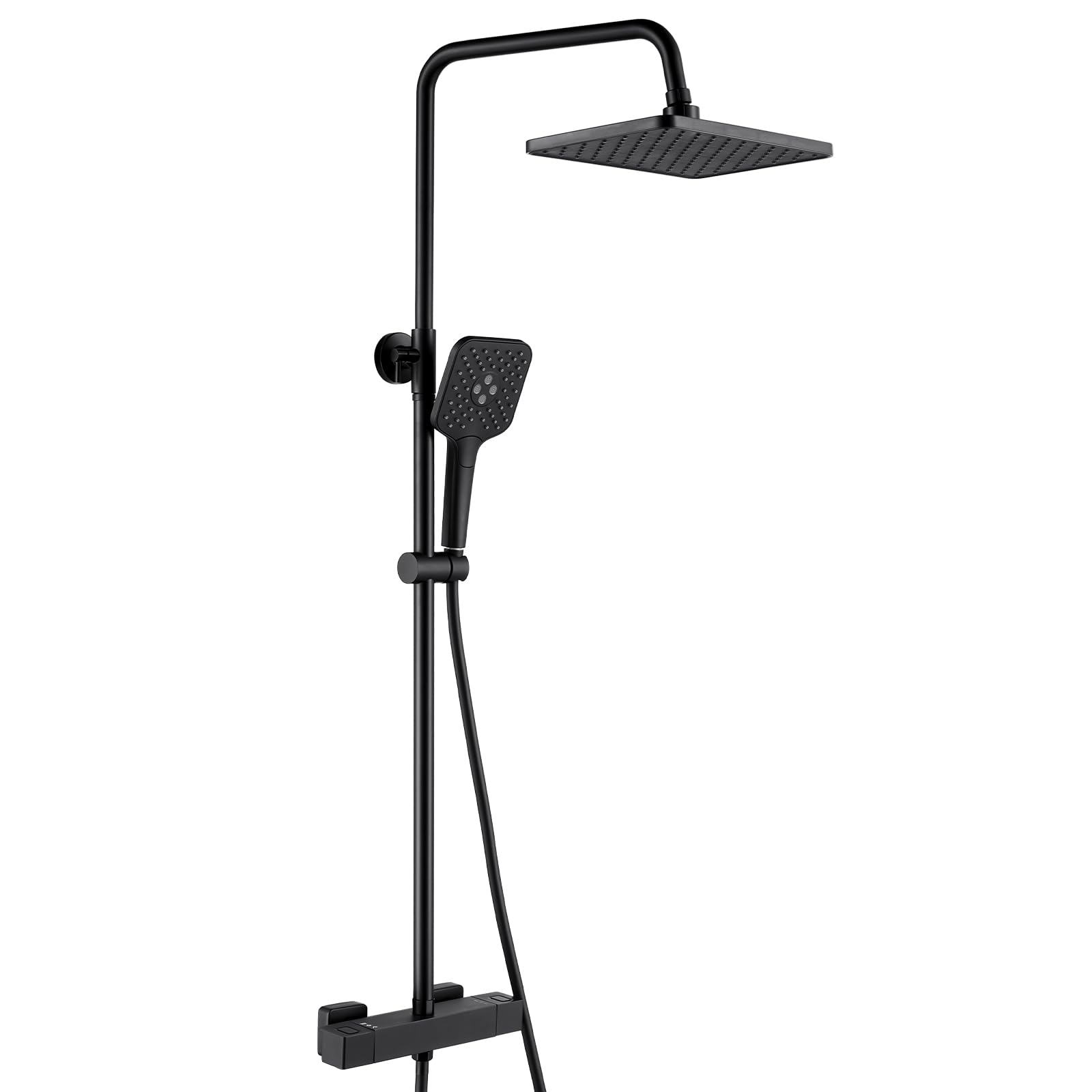 Auralum Colonna Doccia con Miscelatore Termostatico, Miscelatore Doccia Esterno, Saliscendi Doccia con Soffione Doccia 30*19cm e Doccetta 3 Getti, Saliscendi Doccia Altezza Regolabile 90-125cm, Nera
