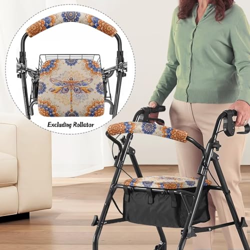 Image of Dragonfly Rollator Seat and Backrest Covers, Universal Soft Walker Seat Covers, Adjustable Accessories for Seniors with Seat Cover