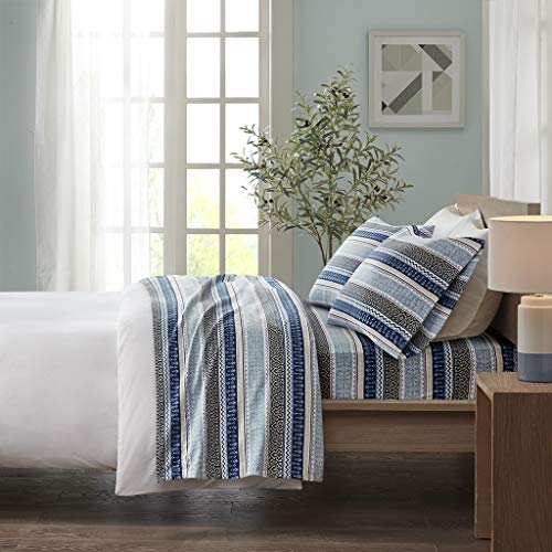 Image of Sleep Philosophy True North Cozy Flannel Warm 100% Cotton Sheet - Novelty Print Animals Stars Cute Ultra Soft Cold Weather Bedding Set, King, Blue Fair Isle 4 Piece
