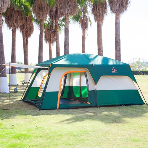 KTT Extra Large Tent 12 Person(A),Family Cabin Tents,2 Rooms,3 Doors and 3 Windows with Mesh,Straight Wall,Waterproof,Double Layer,Big Tent for Outdoor,Picnic,Camping,Family Gathering(Green) by KTT - Image 3