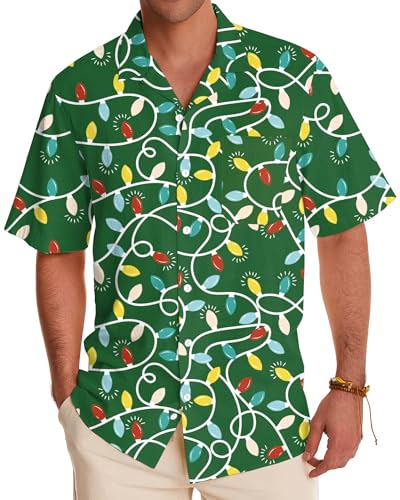 VVNTY Mens Christmas Shirt Xmas Button Down Shirts Funny Printed Short Sleeve Party Holiday Top (Green1 M)