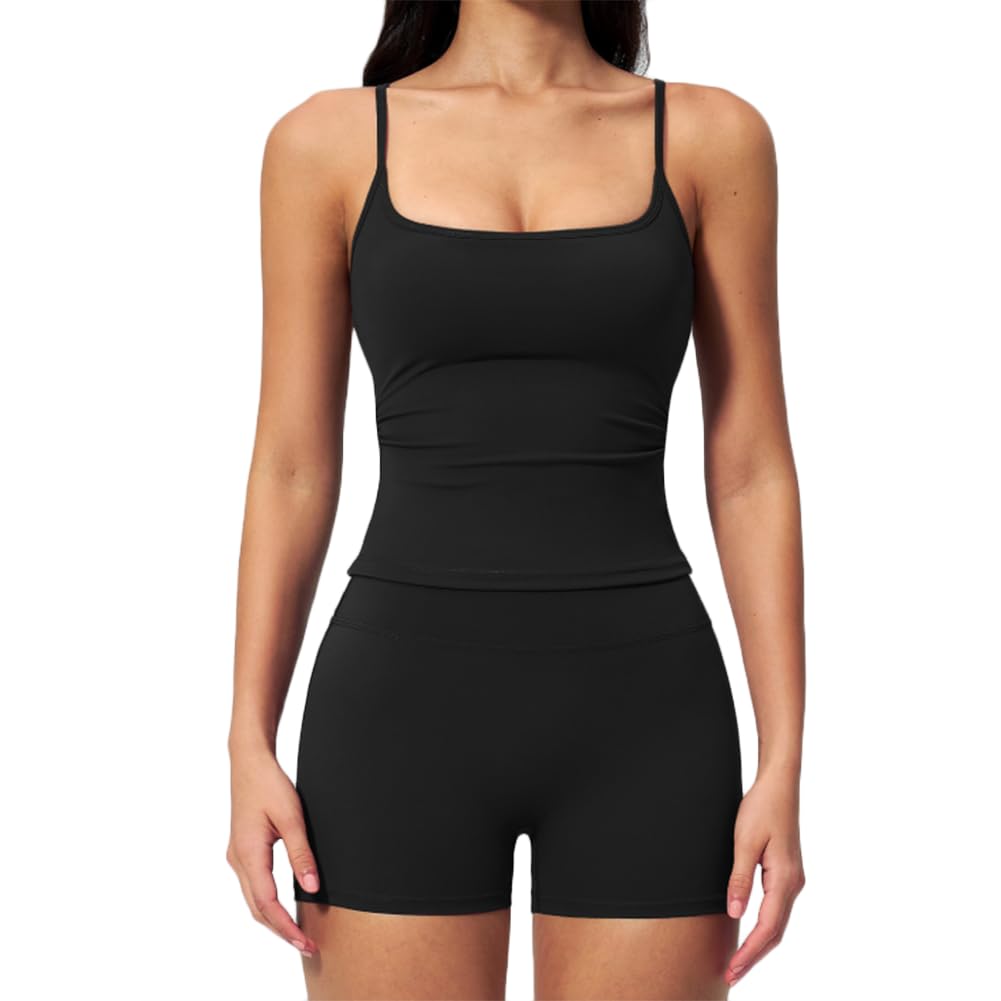 JPXJGT Breathable Yoga Vest & Hip Shorts 2-Piece Yoga Set Outdoor Fitness Sports Suit Sportwear(Size:XL,Color:Black)