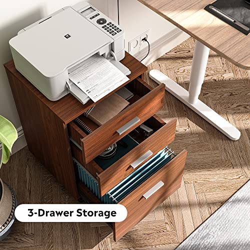 Image of DEVAISE 3 Drawer Mobile File Cabinet, Wood Filing Cabinet fits A4 or Letter Size for Home Office, Walnut
