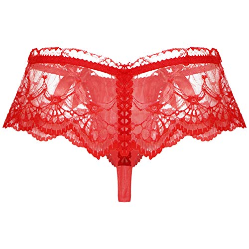 CHICTRY Mens Sissy Floral Lace Thong Briefs Low Rise Bulge Pouch Bikini Underwear2