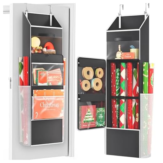 Ofiray-home 2-in-1 Wrapping Paper Organizer Storage, Over Door or Under Bed Organizer with Removable Drawer & 4 Clear Pockets Wrap Storage for Ribbons, Bows, Ornament and Other Tools