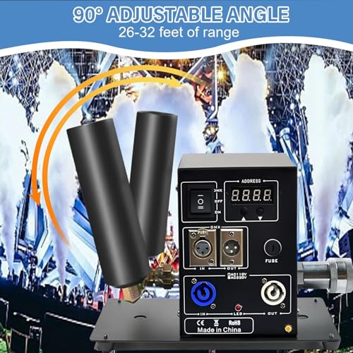 Máquina de Humo CO2 Twin-Tube, Máquina Profesional, Columna de Gas CO2 con Manguera de 6m, Altura de Chorro 16.4-19.7ft, Control DMX512, Ángulo Ajustable para Clubes, Conciertos, DJ y Fiestas miniatura 4