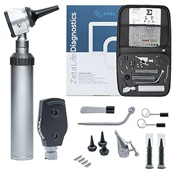 Zyrev Otoscope Oph Diagnostic Set - 36 Piece Medical and Nursing Student Otoscope/Opthalmoscope Diagnostic Kit - with Leather Case for Educational and Professional Settings (Regular)