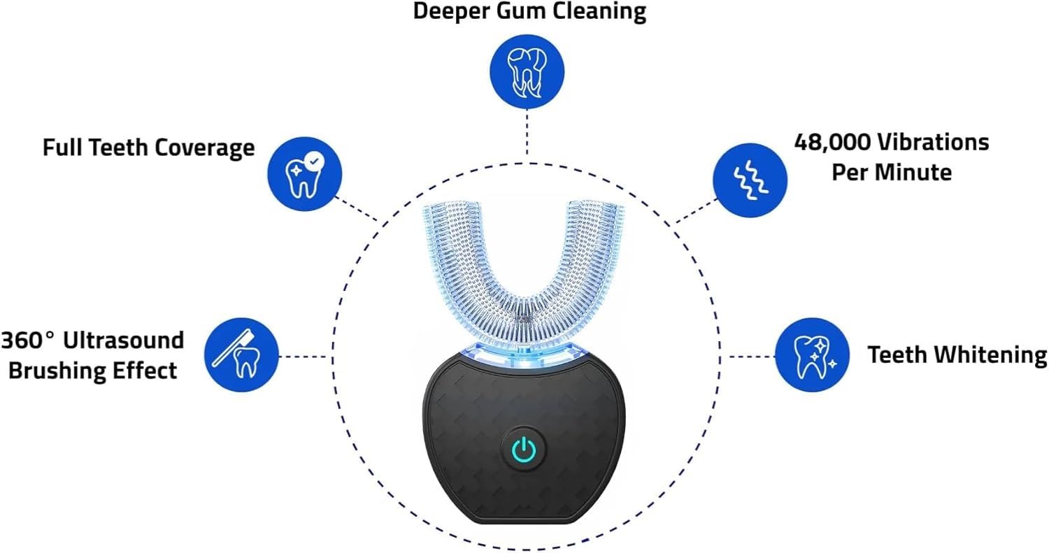 Sonic Brush V5 Toothbrush, Spazzolino Elettrico a 360° Con Pulizia Automatica, Spazzolino Elettrico Wireless a Ultrasuoni for Bambini E Adulti, Testina in Silicone Alimentare(Black)