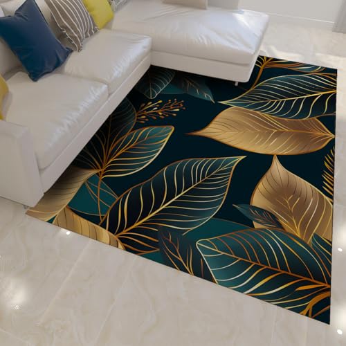 Tapis de cuisine feuille d or turquoise imprimé abstrait moderne