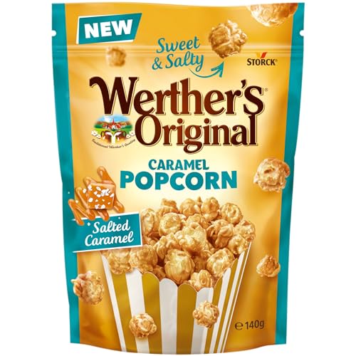 Werther's Original Palomitas Salted Caramel – Bolsa con Cierre Hermético 140g – Snack Dulce Crujiente con Cobertura de Caramelo Salado – Sin Gluten y Apto para Veganos – Para Compartir y Cine en Casa