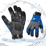 [Vgo...] 0℃防寒革手袋 3Mシンサレート 裏起毛 合成革手袋 タッチパネル対応 防寒防水 作業手袋 冷蔵庫 ランニング 保温 冬厚手SL7716FLWP(ブルー,XL)