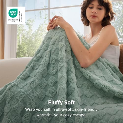 50"×60" Bedsure Checkered Fleece Throw Blanket (Sage Green) - image 2