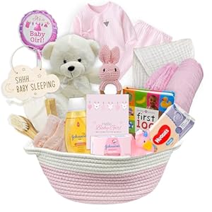 New Baby Girl Gift Basket | Unique Gift Set for a New mom Pink Baby Gift Set. Welcome Baby Care Package All w/Newborn Essentials Bundle for Expecting Moms Baby Shower, After Labor Gift