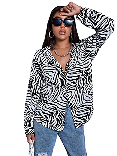 SOLY HUX Women s Long Sleeve Button Down Shirt Casual Work Blouse Top Black and White Zebra S