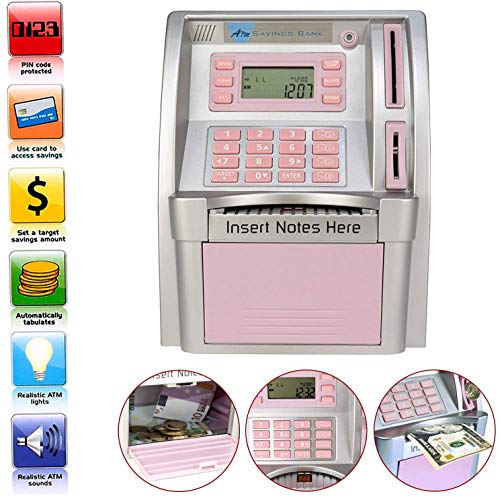 Eobtain Atm Piggy Bank For Real Money Atm Savings Bank For Kids Girls Adults Toy Mini Pink Atm Machine Atm Savings Bank Personal Electronic Atm Bank With Balance Calculator #TOP3