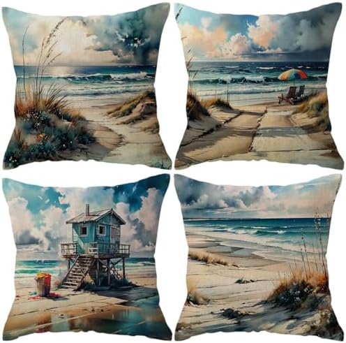 ULOVE LOVE YOURSELF Beach Pillow Covers Seaside Blue GreyThrow ...