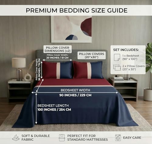 Image of VAS COLLECTIONS Premium Cotton Bedsheet for Double Bed with 2 Pillow Covers - Soft, Breathable & Wrinkle Resistant Cotton Bedding Set, King Size Bed Sheet 90 x 100 Inches (Navy Red)