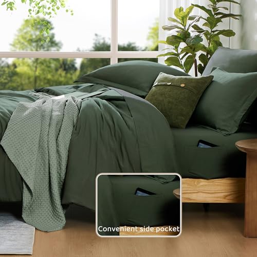 Image of King Size Comforter Set- 7 Pieces Prewashed Bed in a Bag King Bedding Sets | Soft All Season Comforter with Sheets, Pillow Shams & Pillowcases,Deep Forest