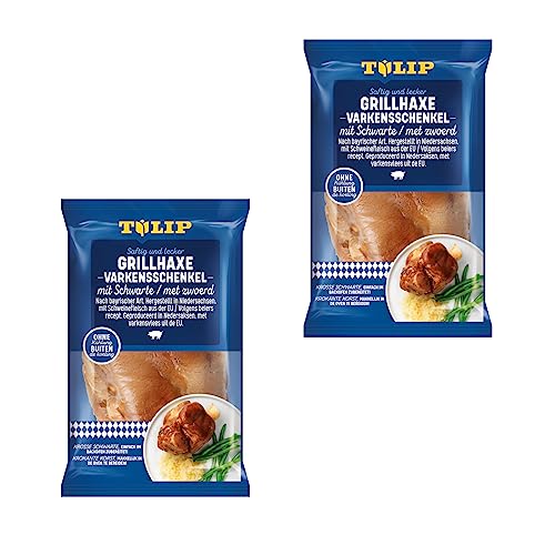 TULIP 2x 600 g Grill-Haxe mit Schwarte | Tafelfertig Kross Gegart Vakuumverpackt | Schweinshaxe einfach im Backofen zubereitet in ca. 30-40 Minuten | Ohne Kühlung