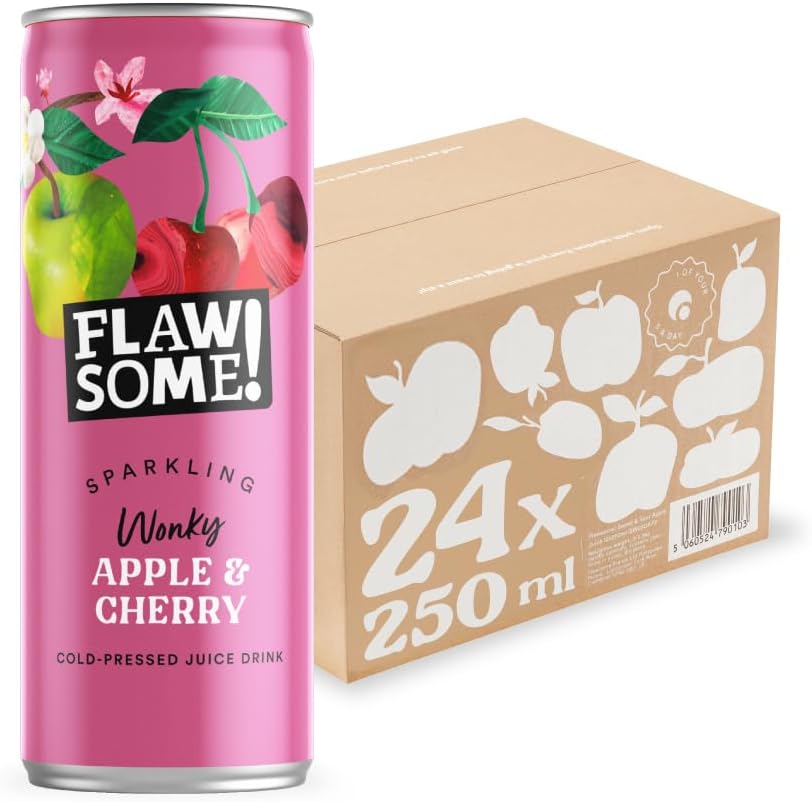 Lightly Sparkling Apple & Cherry Juice โ No Added Sugar, 100% Cold-Pressed Wonky Fruit, Guilt-Free Fizzy Drink โ Perfect for Refreshment or as a Mixer (24 x 250ml)