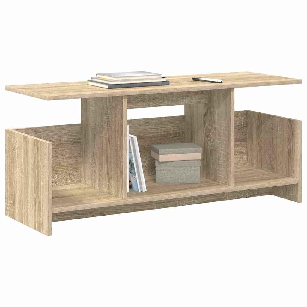 Mobile per TV in rovere Sonoma, 102 x 35 x 45 cm, con vano portaoggetti, mobile basso e ripiano multimediale, per soggiorno, home theater, mobiletto con ripiano e gestione dei cavi