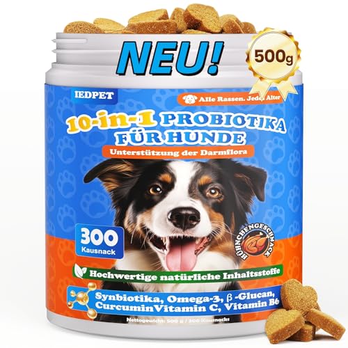 10-in-1 Probiotika für Hunde - 500g Leckerli mit wertvollen Kulturen & Präbiotika. Für das tägliche Wohlbefinden. Einfache Fütterung, hohe Akzeptanz. 300 Snacks
