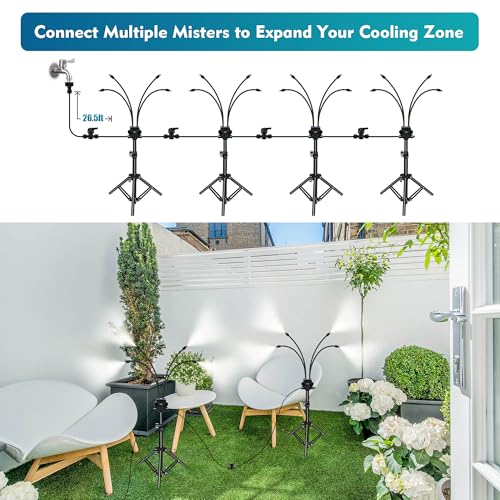 Homasky Standing Misters for Outside Patio – 3.6 FT Adjustable Height Stand Misting System for Outdoor Cooling, Portable Water Mister for Mist Playing, Backyard, Porch & Sprinkler (Black) by Homasky - Used condition - Image 6