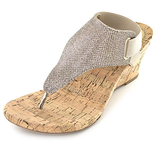 WHITE MOUNTAIN Shoes All Good Women's Cork Wedge Sandal, Ltgold/Glitter, 8 M