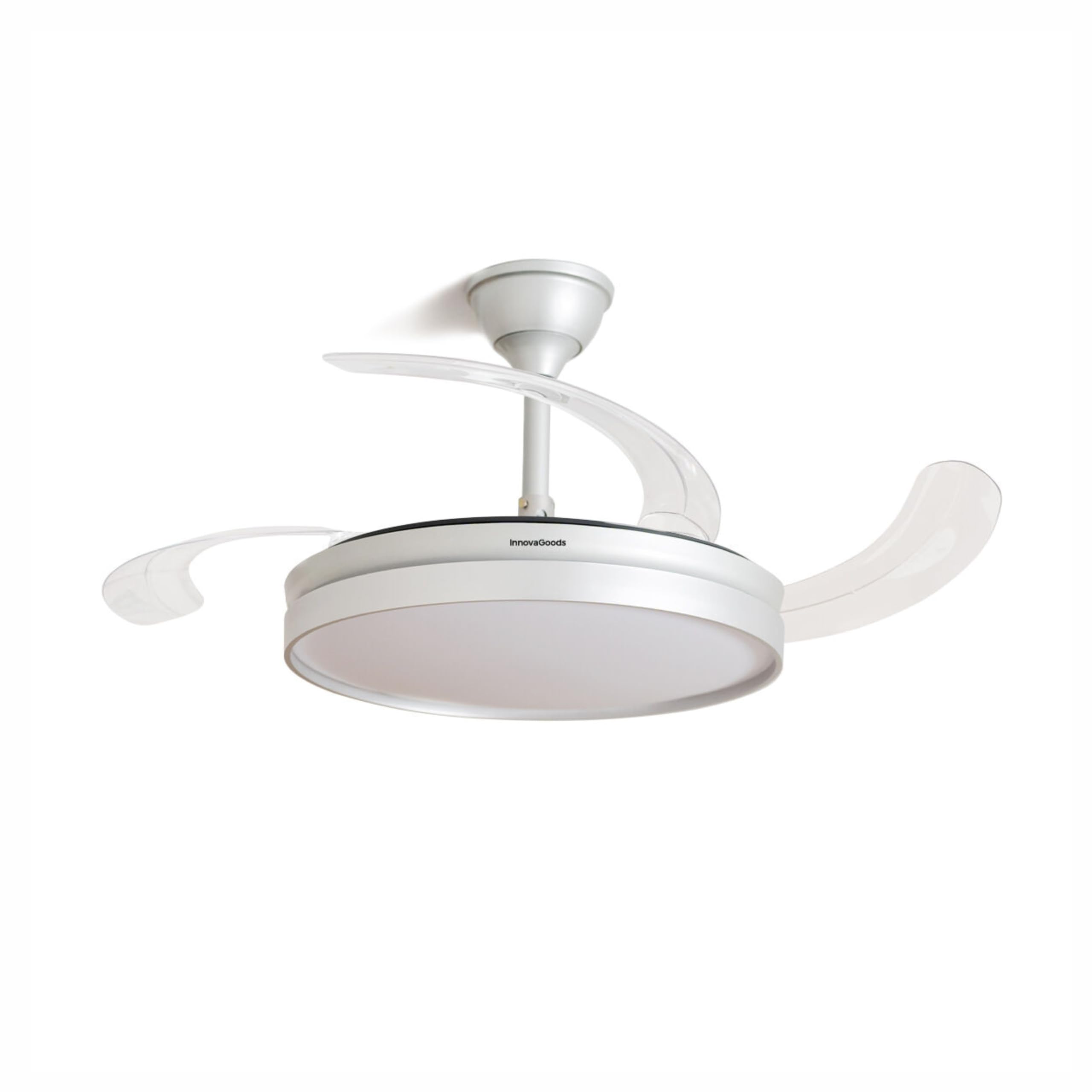 InnovaGoods® Ventilador de Techo con Aspas Retráctiles y Luz LED 80 W, 6 Velocidades, Temporizador, 3 Tipos de Luz, Mando a Distancia, Ø49-104 cm, Silencioso, Función Verano-Invierno. Plateado