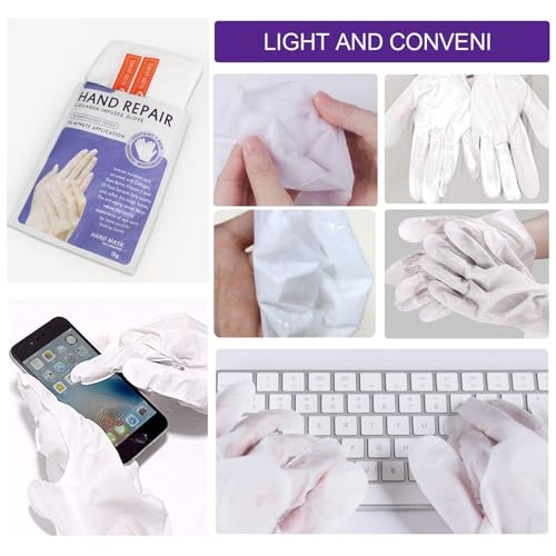Hands Moisturizing Gloves 3 Pairs, Hand Skin Repair Renew Mask w/Infused Collagen, Vitamins + Natural Plant Extracts for Dry, Aging, Cracked Hands Intense Skin Nutrition Hand Cream Mask