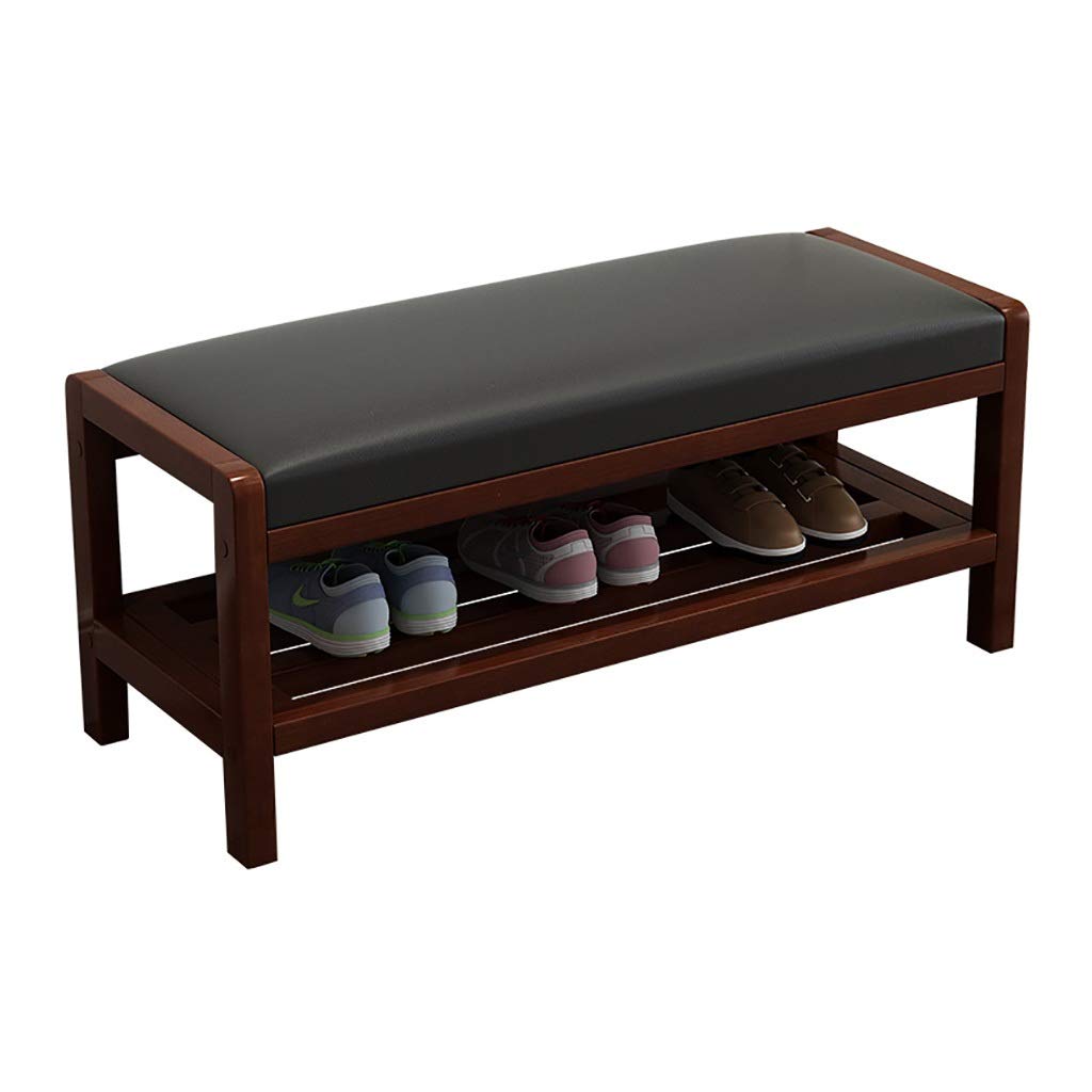 Étagère à chaussures rectangulaire et banc de rangement en bois véritable