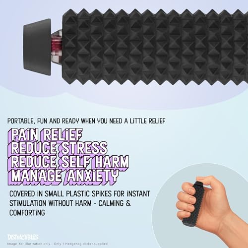 Image of Distractibles Spike Roller Clicker, Tactile Pain Stim Fidget with Clicker Switch, Pain Stimulation Roller with Lanyard (Black)