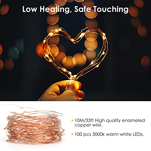 2 stuks led-lichtsnoeren voor buiten, kerstdecoratie, 10 m, 8 modi, met batterij en timer, warmwit, waterdicht, kerstverlichting voor kerstboom, raam, tuin, party, bruiloft - Image 6